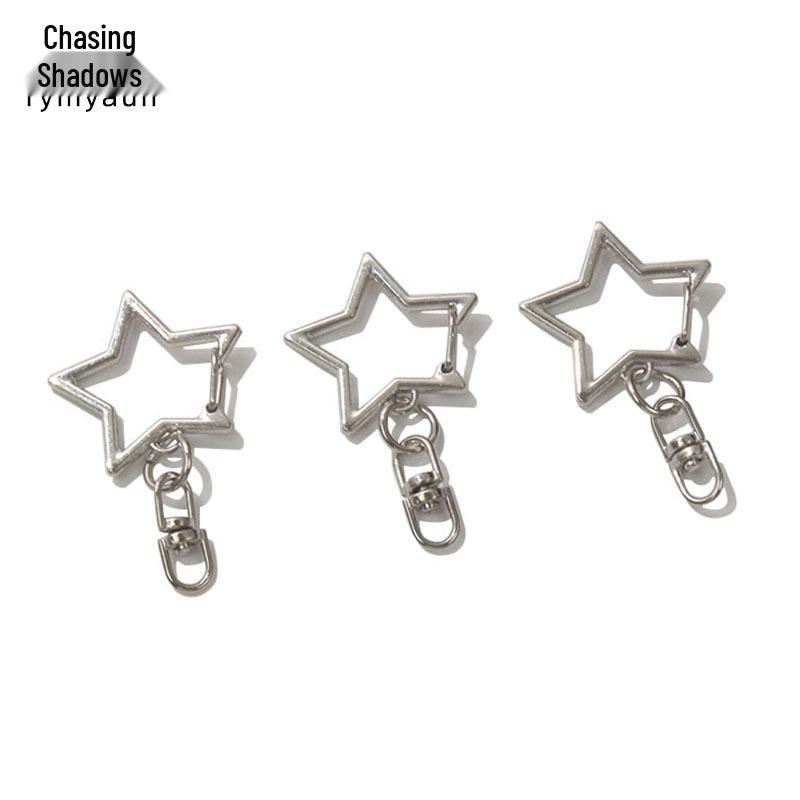 DIY Five-Pointed Star Metal Keychain Pendant with Creative Irregular Alloy Spring Buckle