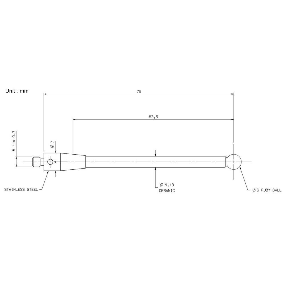 A-5003-2764 Filet stilou CMM 6,0 mm Vârf bilă Lungime 75 mm Tijă ceramică