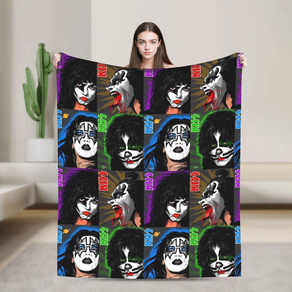 Kiss American Rock Band Blanket  Soft Warm Novelty Plush Throw Blanket For Home Decor Travel Flannel Bedspread Bed Cover