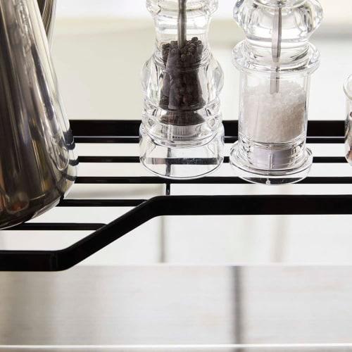 Yamazaki Exhaust Vent Cover Over-Stove Rack for 75cm Stoves, Black, Approx. W82.5 x D18 x H15cm, Tower-Shaped, Tall Pot and Pan Rest, 5267