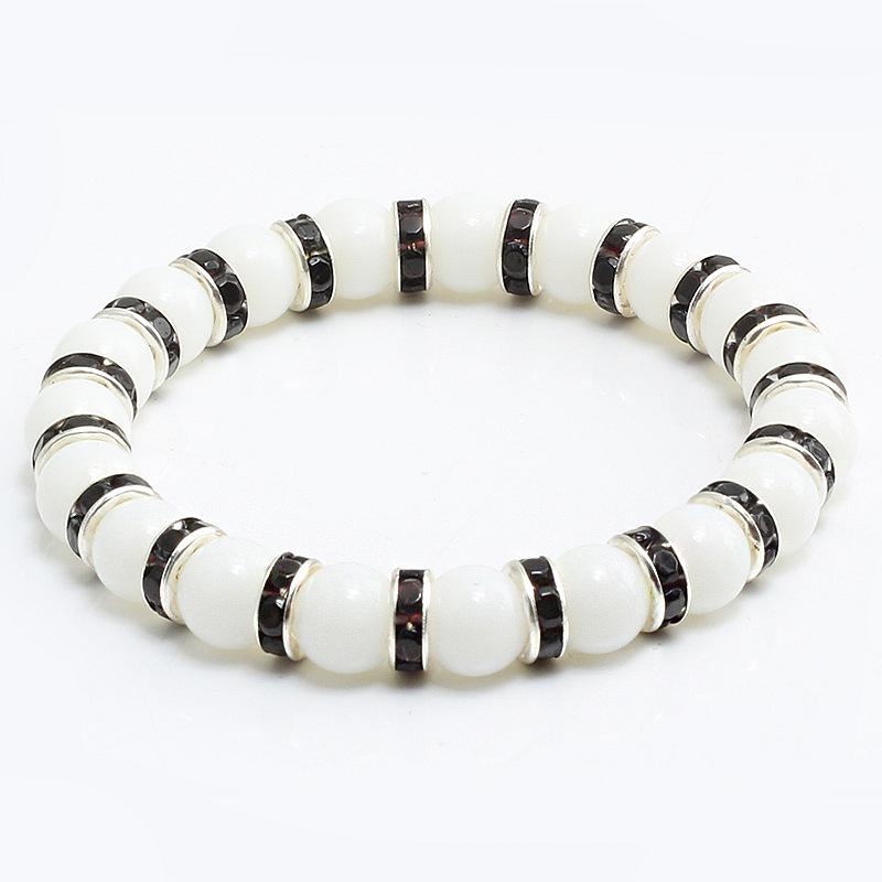 8mm White Porcelain Beads Rhinestone Bracelet: Trendy Unisex Wristband with Hand Rope