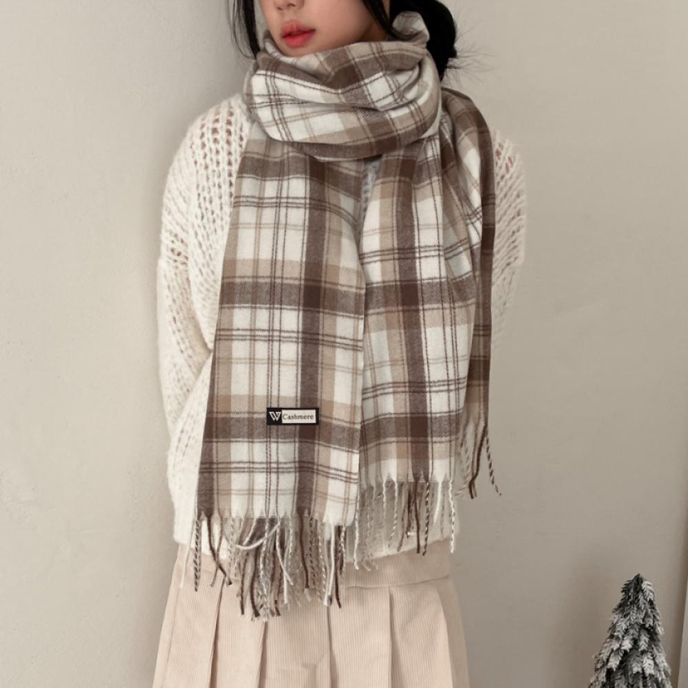 

Длинная зимняя шаль-кашемир в клетку синего цвета Blue City