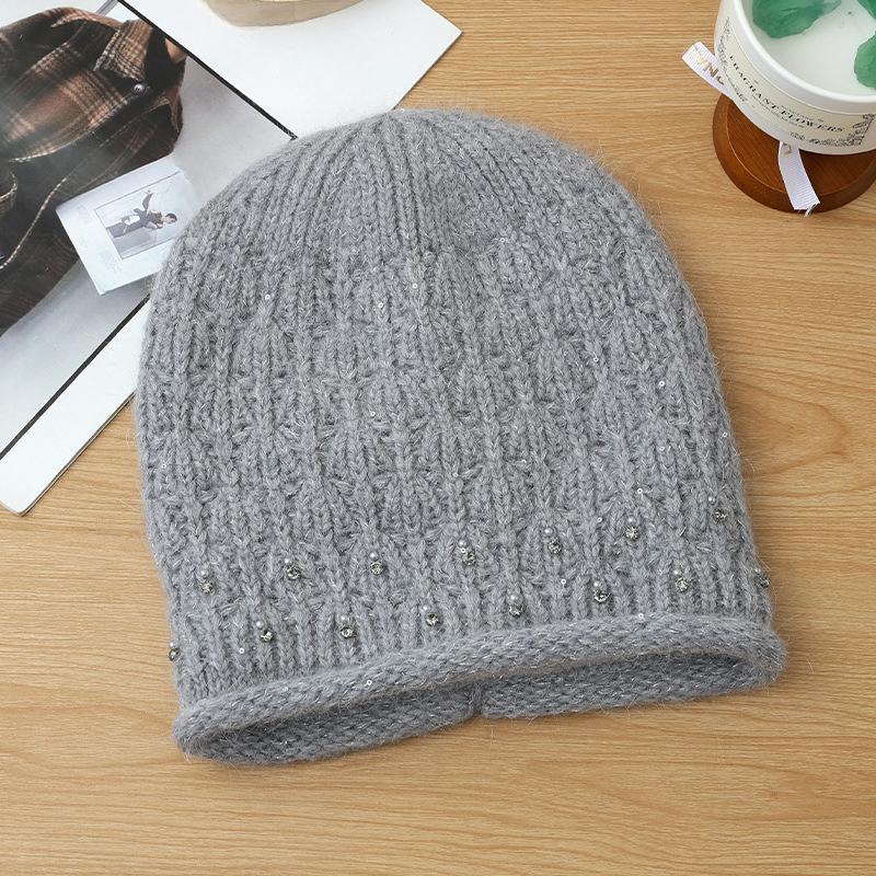 Women's Autumn and Winter Fashion Versatile Big Head Wing Rabbit Fur Warm Hat Korean Style Plus Velvet Thickened Windproof Knitted Wool Hat