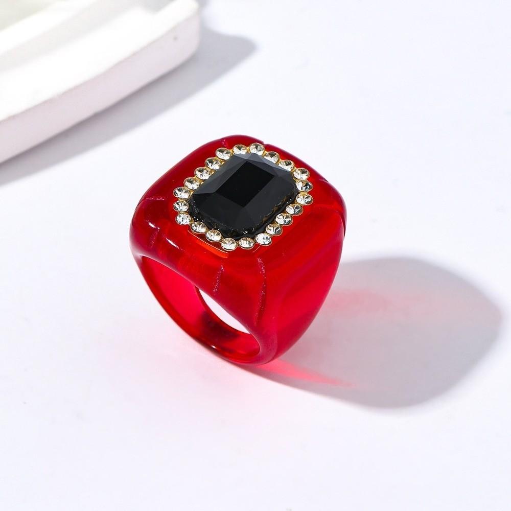 Geometric Finger Ring Resin Square Ring New Rhinestones Ring  Jewelry Accessories