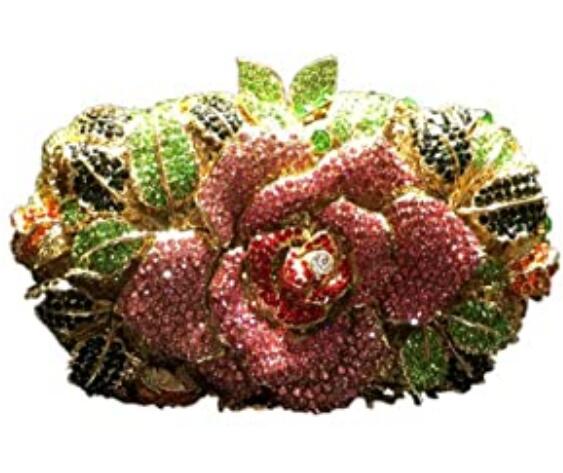 

Boutique De FGG (in stock) Women Gold Flower Clutch Evening Bags Bridal Wedding Handbags Formal Party Rhinestones Floral Purses Mini Clutch