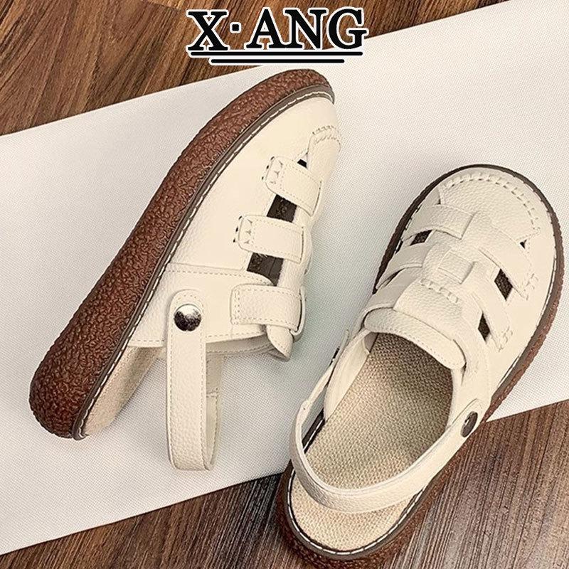 

Leather bag head sandals women s summer wear thick-soled half-slippers new woven pig cage shoes hole shoes 40