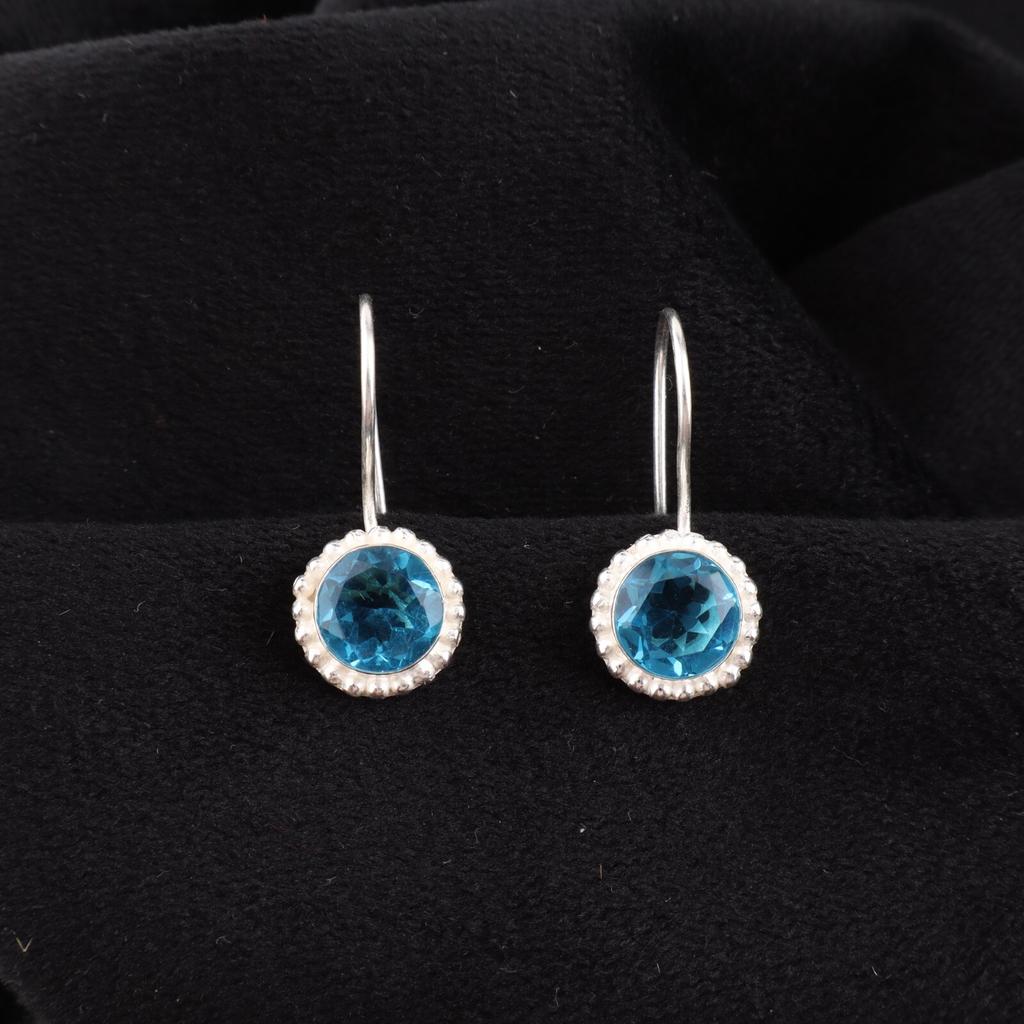 Swiss Blue Topaz Gemstone 925 Sterling Silver Jewelry Handmade Earrings 0.93" EE-177-4