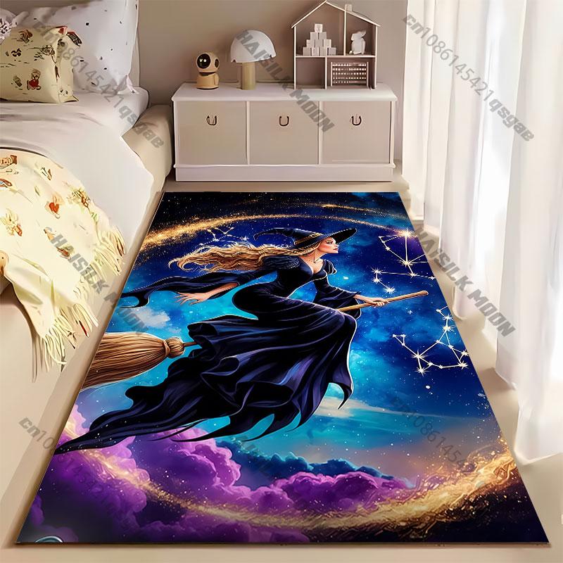 Witch Flying Through Magical Sky Carpet Yoga Living Room Room Decor Children's Crawling Mat Doormat Area Rug Games Mat
