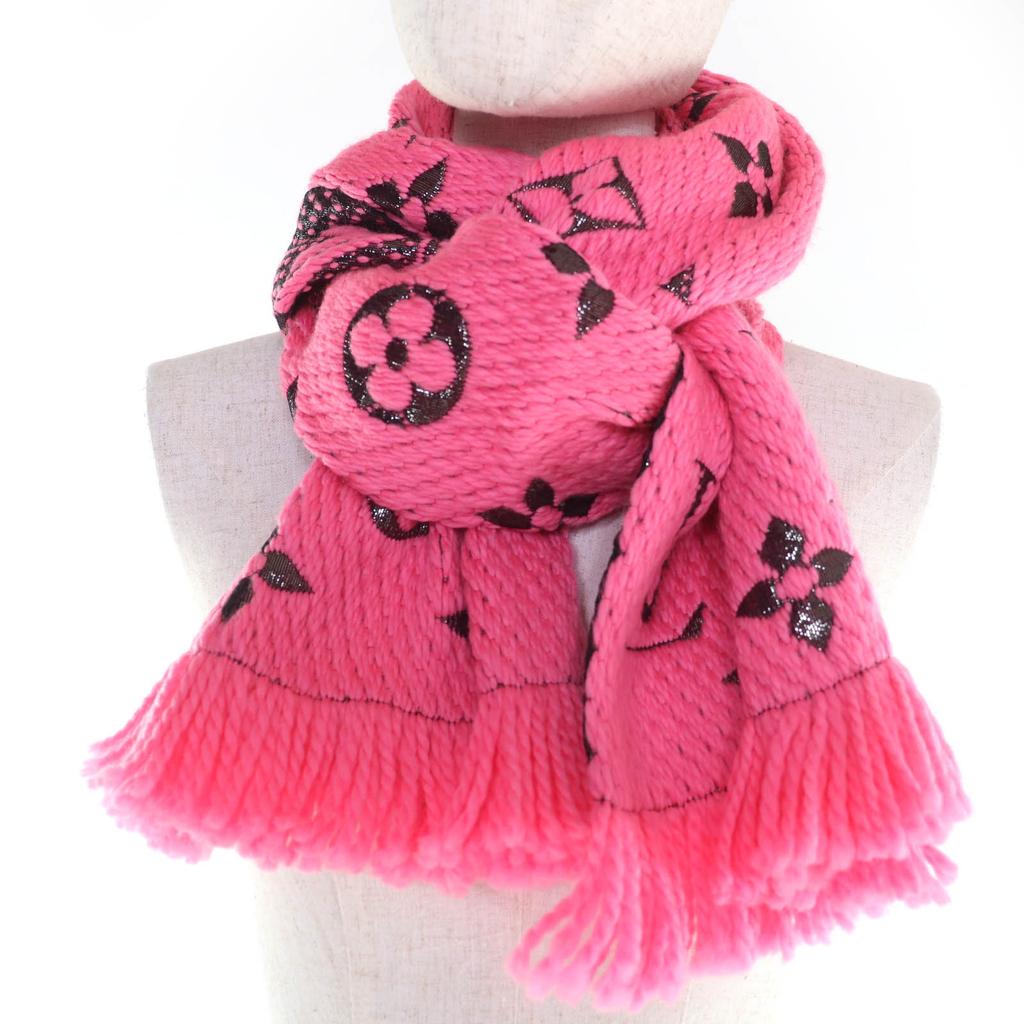 Excellent LOUIS VUITTON Scarf Escalp Logo Mania Shine Virgin wool Women M76070 Used