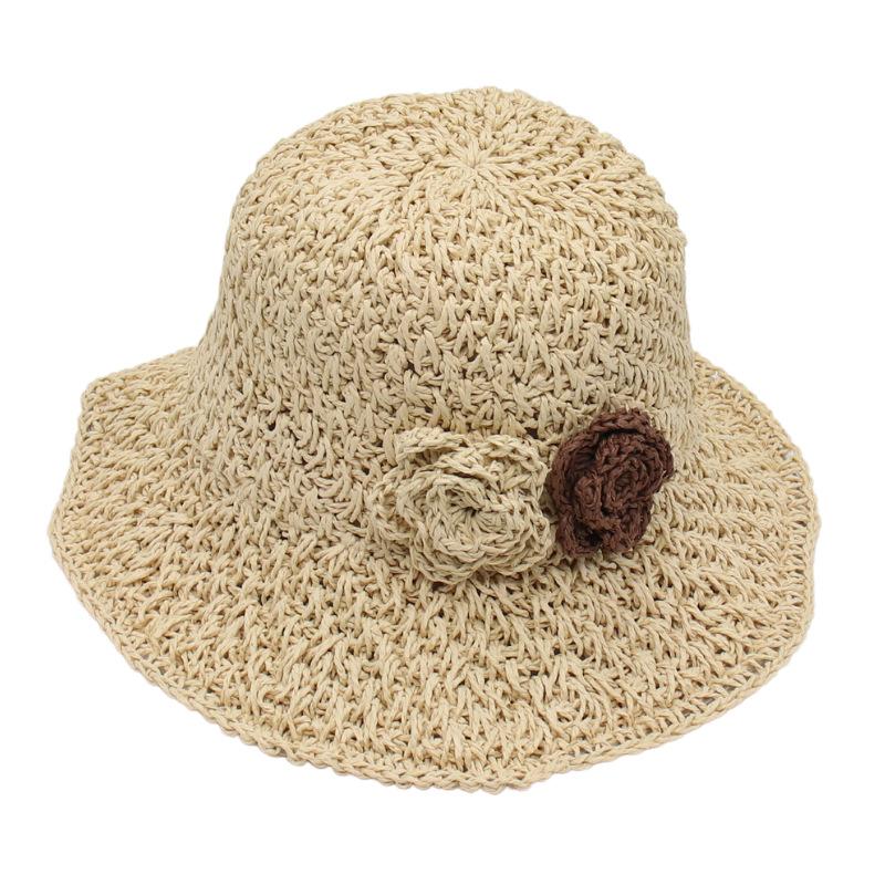 Spring And Summer Woven Bucket Hat Flower Breathable Cool Shade Sun Protection Lady Elegant Fishing Straw Hat