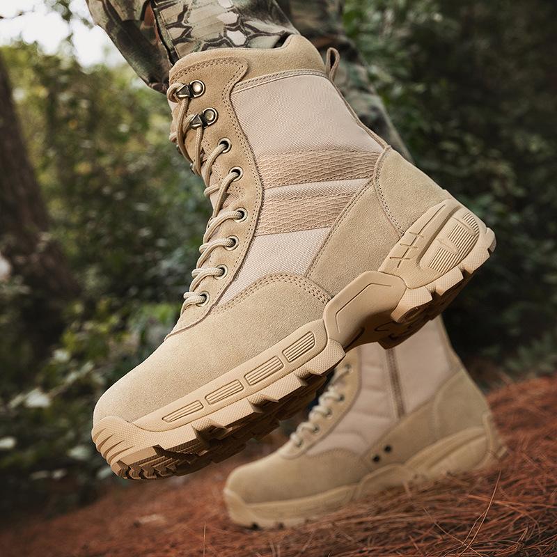 Men's Boots Round Head Lace Up High-top Sneakers Outdoor Hiking Desert Boots Breathable Botas Fishing Boots Taticas Masculino