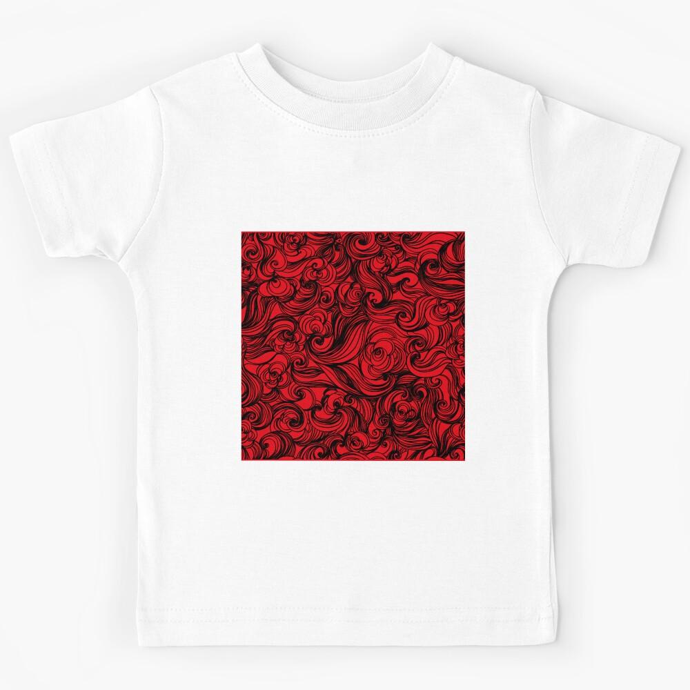 Red Black Seamless Wind Wave Pattern Design Kids T-Shirt 100