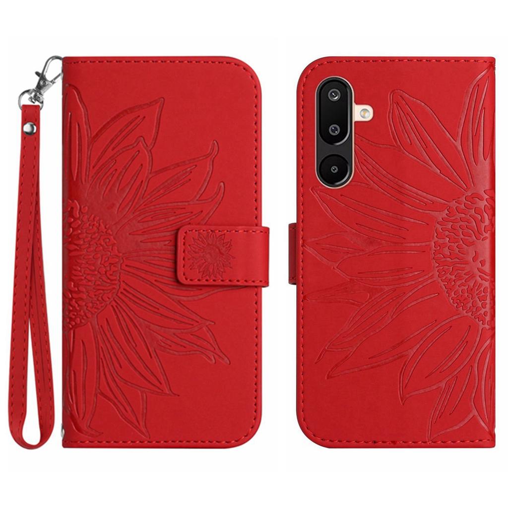 For Samsung Galaxy M36 5G Case Sunflower Imprint Leather Wallet Phone Cover with Wrist Strap