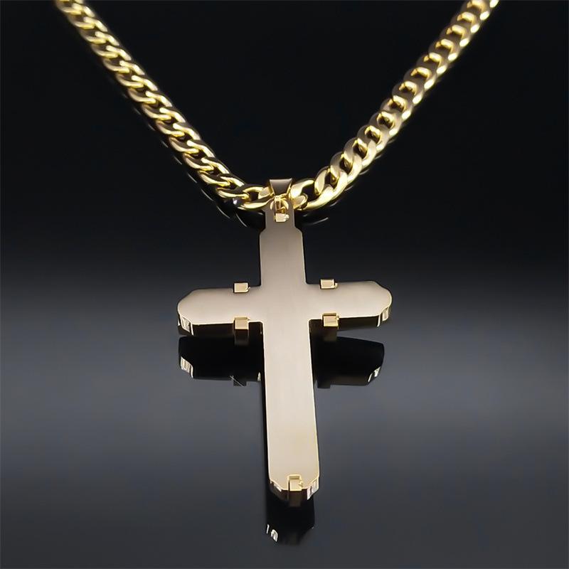 HNSP Edelstahl 3D Kreuz Anhänger Kettenhalskette Für Männer Christus Medaille Zirkon Accessoires Geschenk