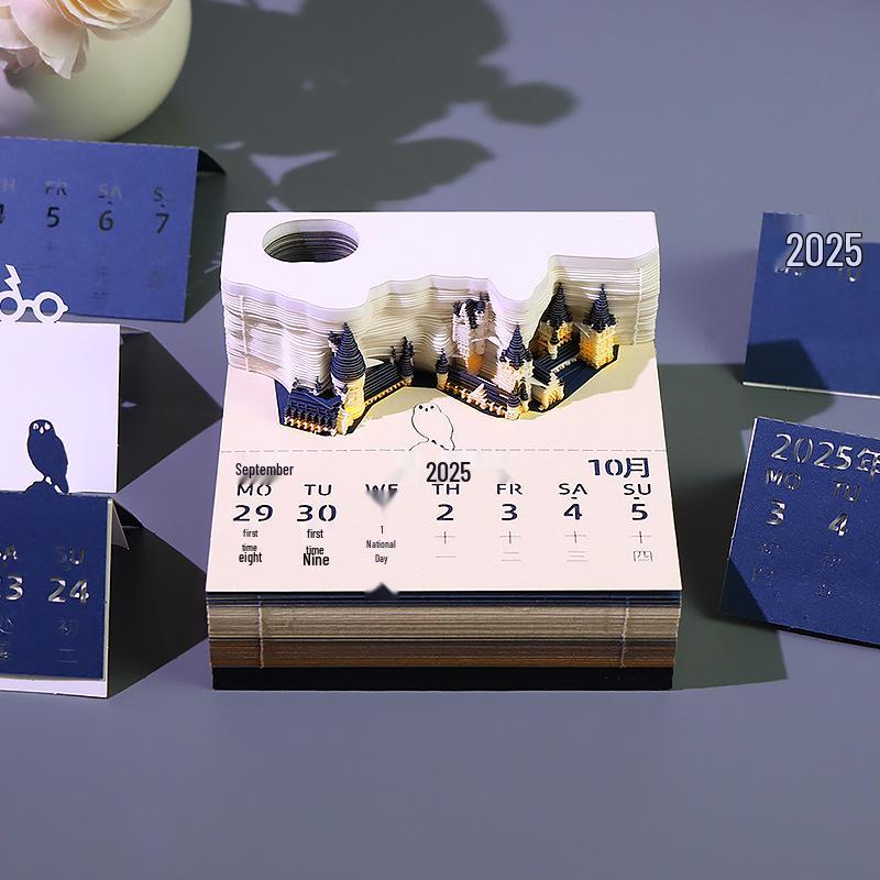 Harry Potter 3D Papier-Schnitt Kalender & Haftnotizblock - Kreatives Schreibtischornament & Geschenk