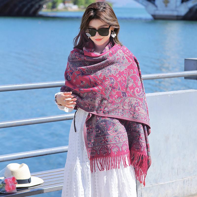 Ethnic Style Cashew Pattern Shawl Cloak Scarf: Imitation Cashmere, Thick, Dual-Purpose Women's Accessory for Autumn/Winter