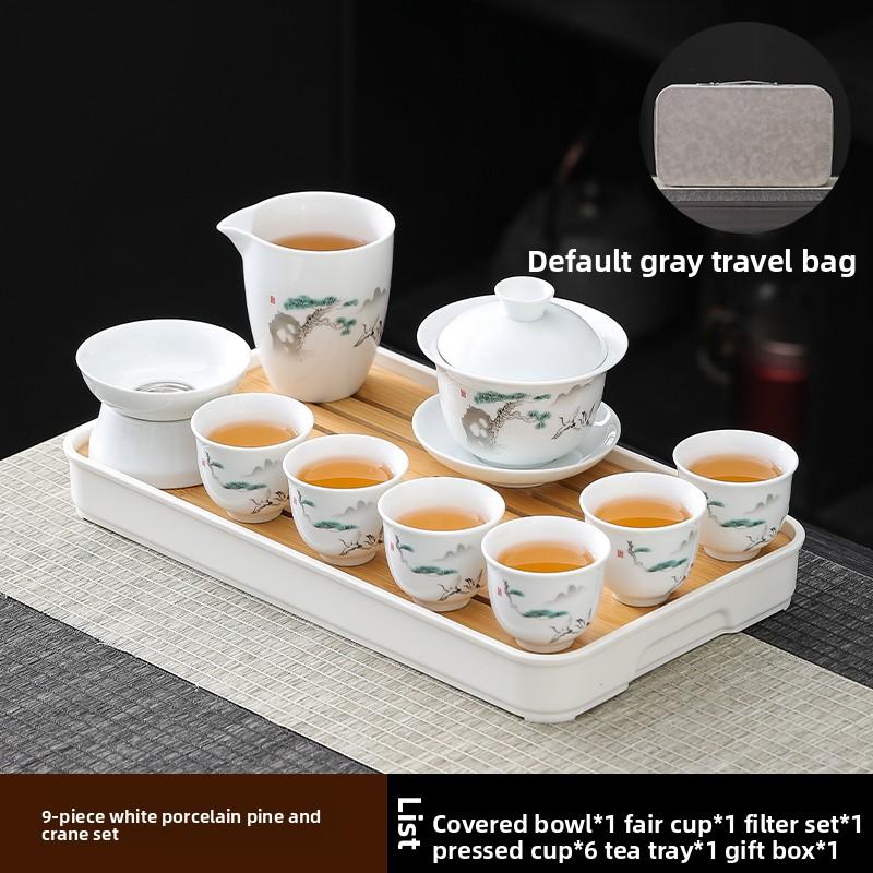 Ceramic Gongfu Tea Set Yuxi White Porcelain Tea Pot Cover Bowl And Tea Cups Set for Home Office Tea Brewing
