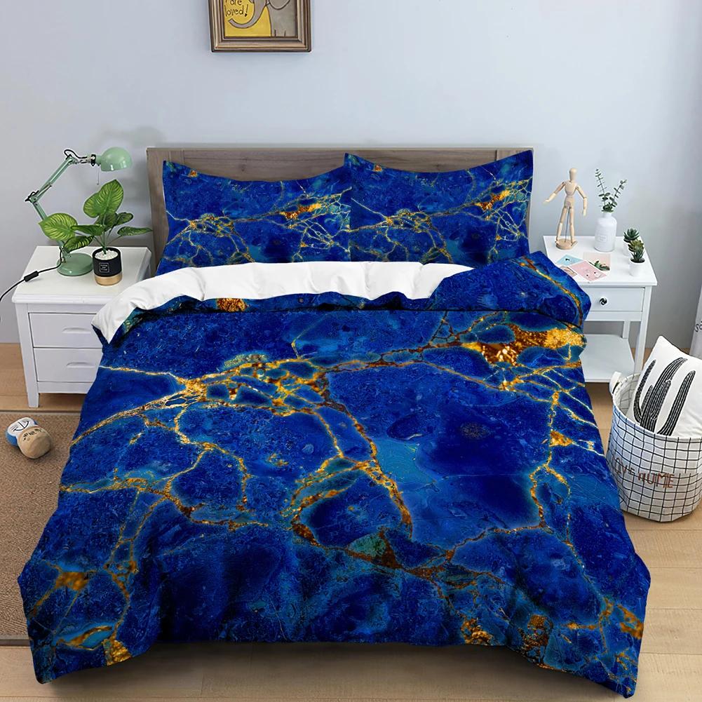Chic Watercolour Marble Teal Blue Marble Duvet Cover Women Girl Gift Gold Fluid Stone Abstract Art Watercolor Bedspread Cover