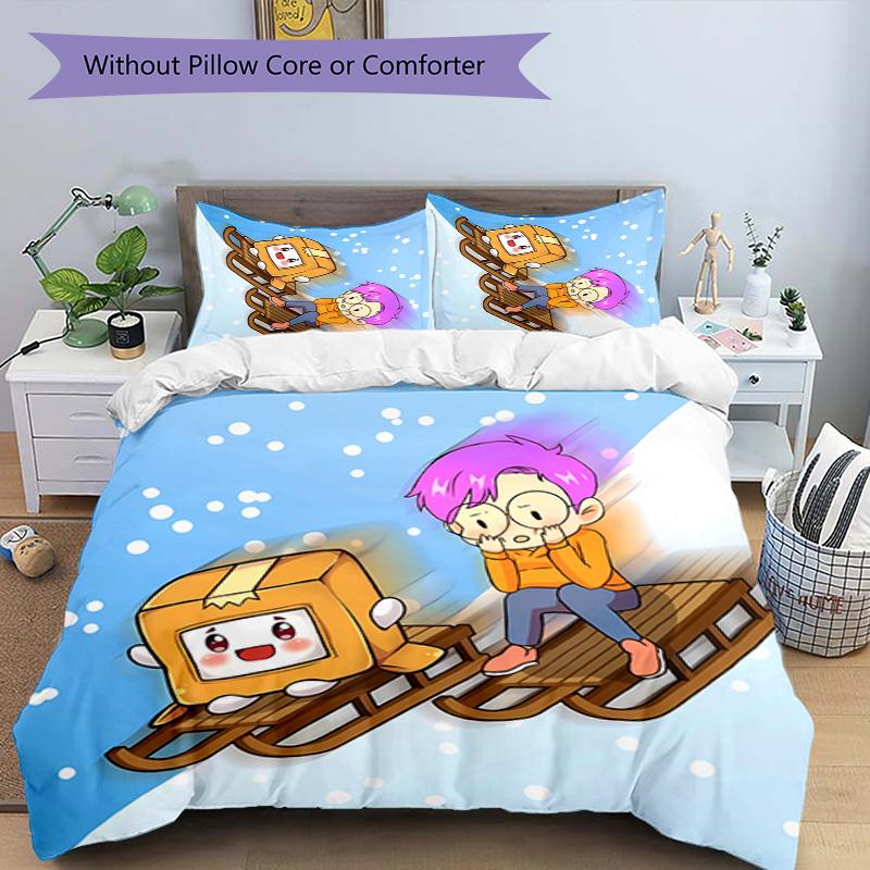 3pcs Lankybox Foxy and Rocky Pattern Bedding Set Duvet Cover Set Includes Duvet Cover &pillowcases, Perfect All Season Bedroom Decoration & Gift