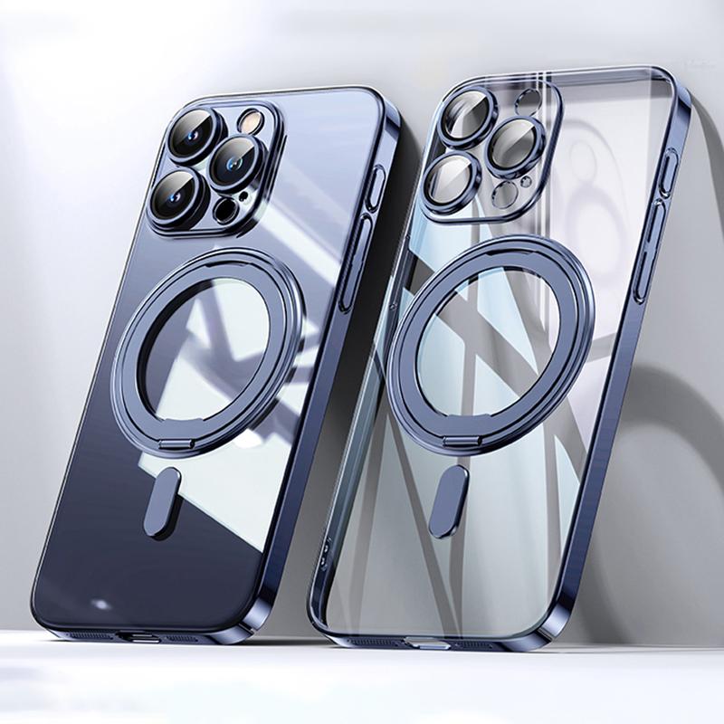 

For iPhone 13 Pro Magnetic Case Full Camera Protection PC+TPU Phone Cover Invisible Kickstand Blue