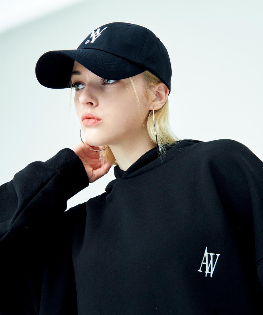 ATTENTIONROW FOR WOMEN Initial Logo Embroidered Ball Cap (Black)