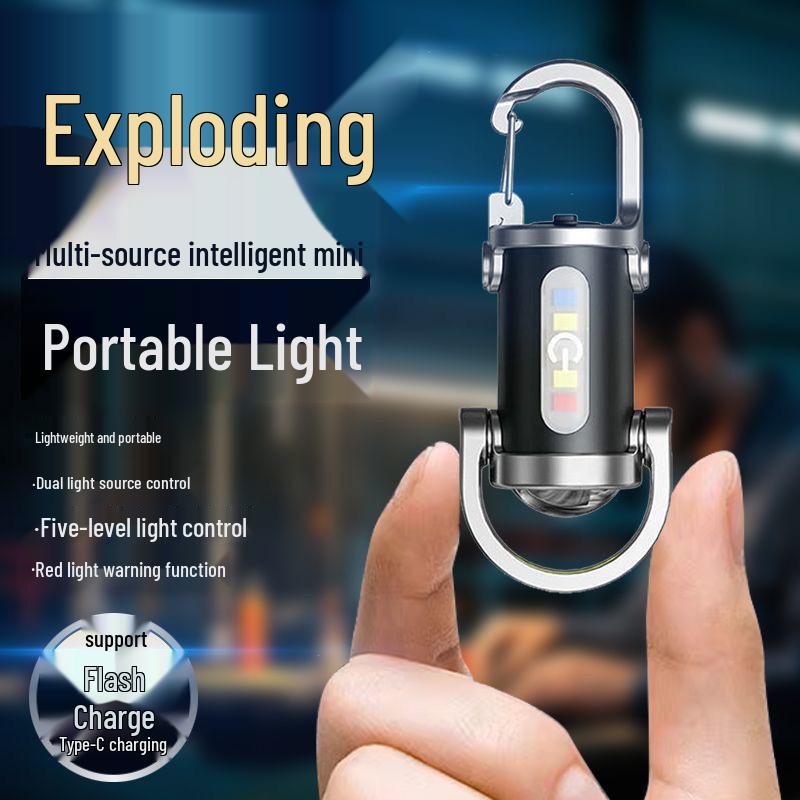 Portable Multi-Function Waterproof Flashlight Keychain with Emergency Charging Waist Clip.