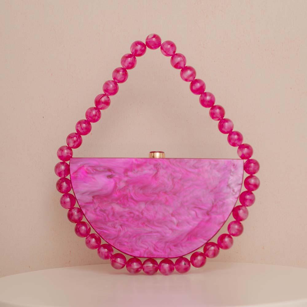 Pearlescent Retro Semi-Round Bead Acrylic Bag Simple Square Dinner Bag Clutch Bag Female