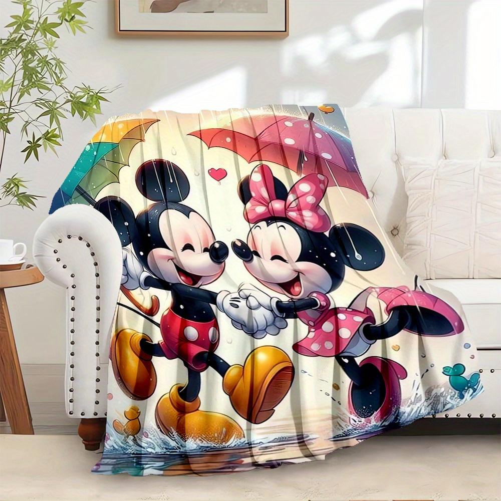 1pc Flannel Minnie Mouse and Mickey Mouse Romantic Rainy Day Scene Bedding 75x90cm