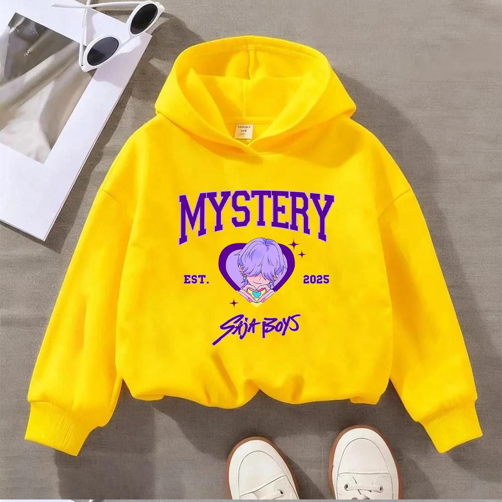 Kids' Sweatshirt Mystery EST 2025 Saji Boys Purple Hair Heart Design Casual Long Sleeve Top for Children