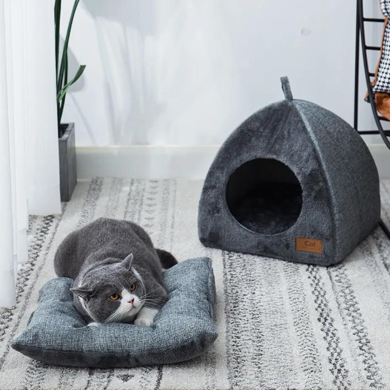 Cat Cottage Triangle Cat Litter Enclosed Cat House Pet Litter Warm Thickened Deep Sleep Kennel Pet Supplies