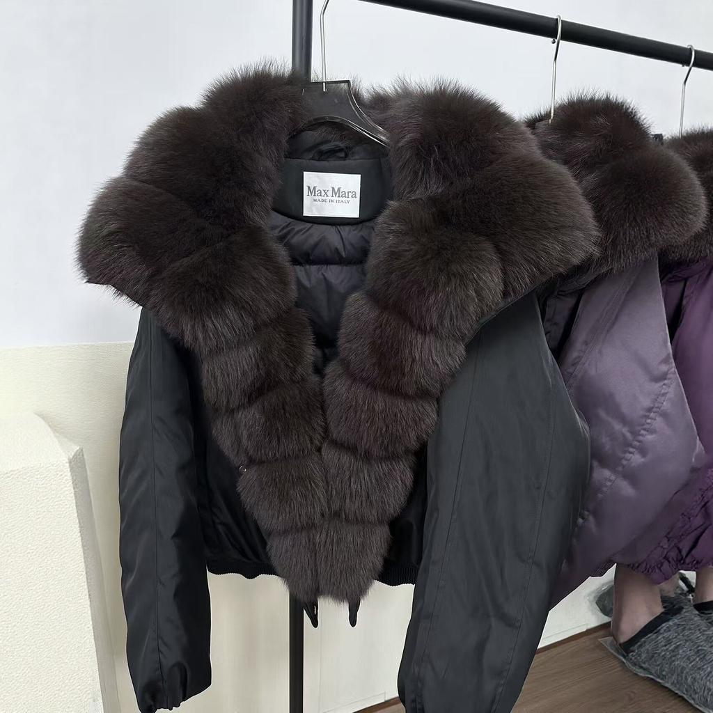 European Station Winter New Natural Fox Fur Collar Down Jacket Women's Short Thickened Warm Fashion Fur Jacket