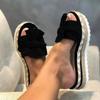 Summer New Slope Heel Bow Cool Slippers Female Amazon Beach Thick Bottom Hemp Rope Large Size Slippers