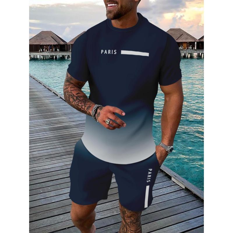 Lässiger Sportanzug atmungsaktiv Outdoor Freizeit Herren T-Shirt Fünf-Viertel-Hosen-Anzug Sommer 3D-Druck Anzug für Herren und Erwachsene