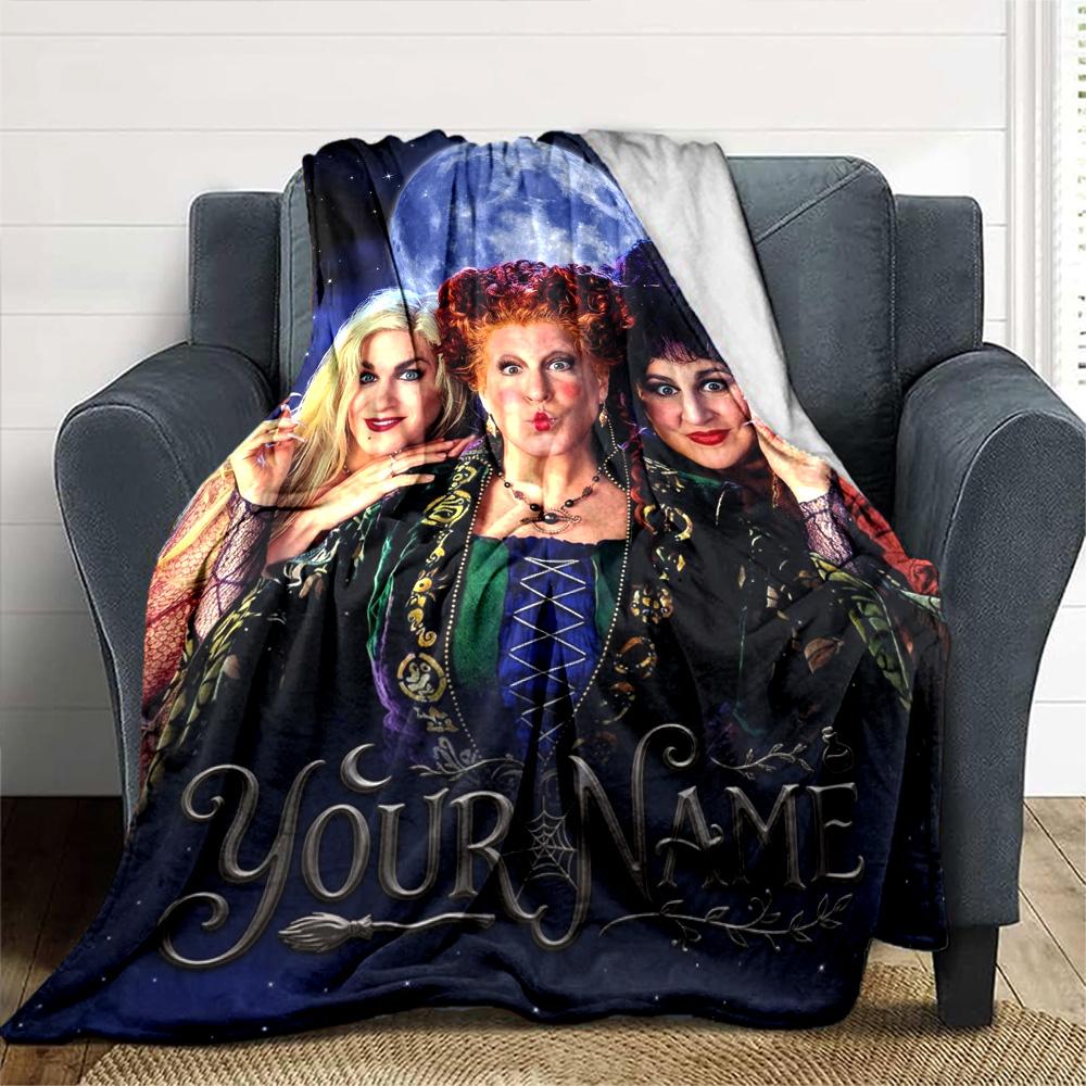 Name Custom Hocus Witch Print Flannel Blanket High Quality Warm Comfortable Cover for All Seasons Perfect for Gifts Home Decor