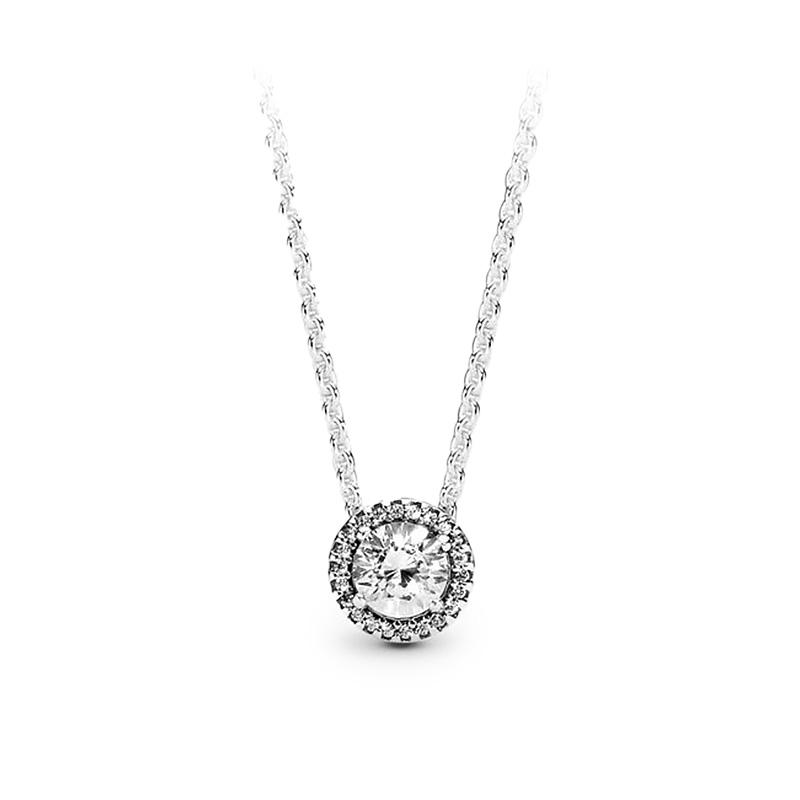 Pandora Round Cut Unique Design 925 Silver Cubic Zirconia Necklace Women necklace 396240CZ Box
