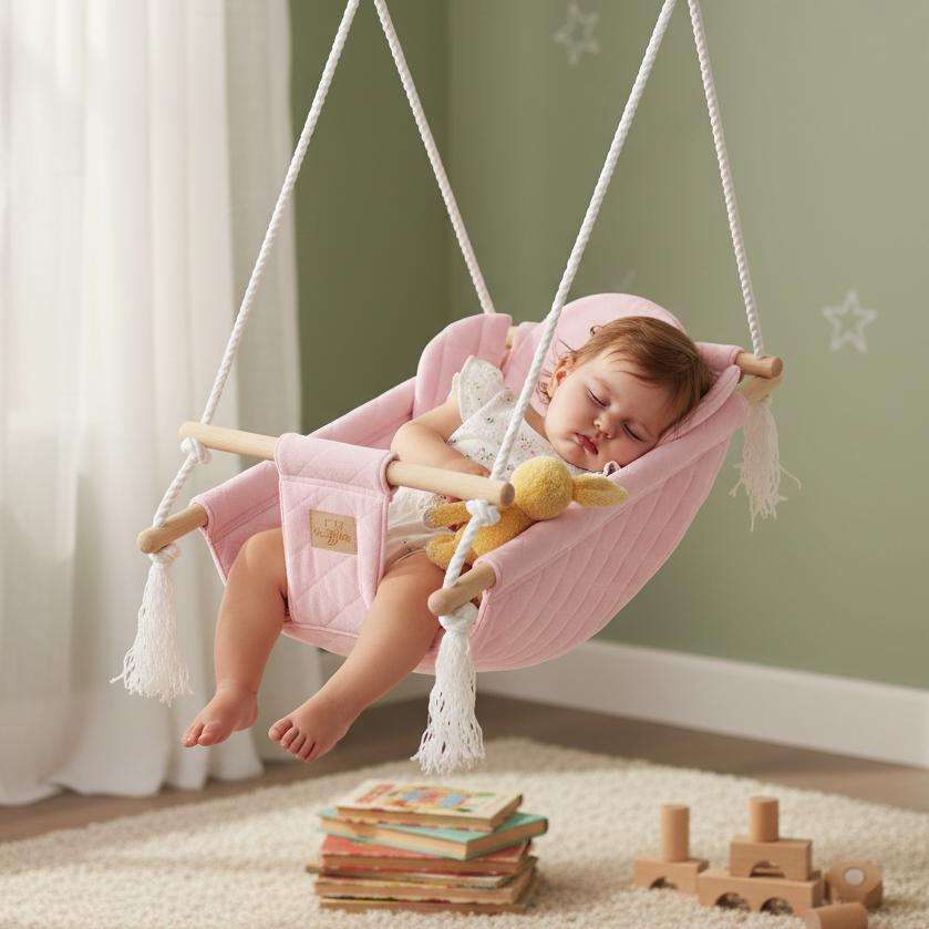Cradle - bouncer - baby swing - for home and garden VELVET - PINK