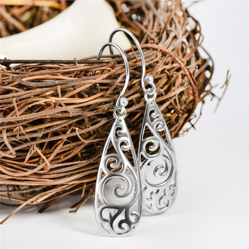 

European Style Silver Earrings Intricate Floral Carving Jewelry for Women Elegant Accessories