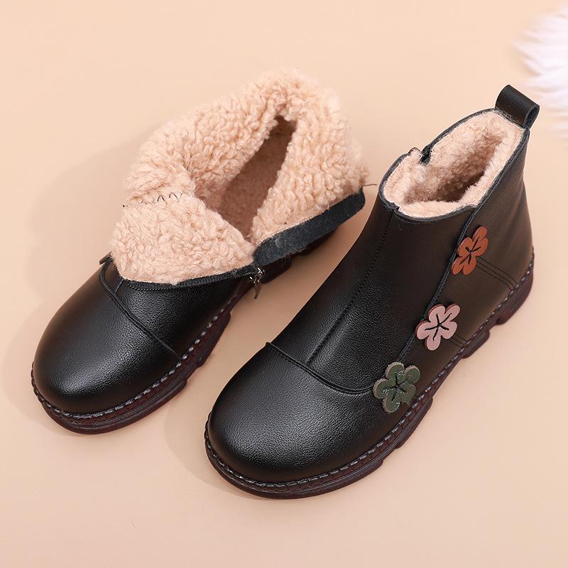 GKTINOO Snow Boots Soft Genuine Leather Women's Shoes Mother Ladies Female Winter Wool Fur Wedges Warm Boots Plus Size Non-slip