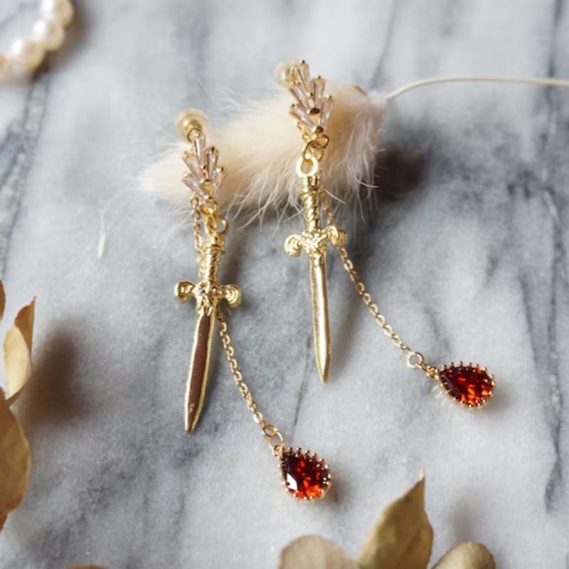 

Creative Design Gemstone Pendant Sword Earrings Fashion Women Ear Jewelry Elegant Ladies Ear Accessory Gift Exquisite Versatile