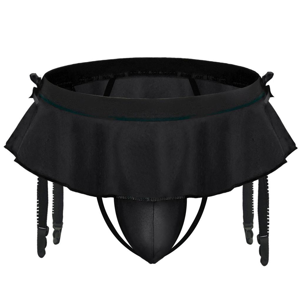 Men'S Sissy Skirted Ruffle Thong Panties Bowknot Low Rise G-String Bikini Briefs Underwear With 4 Gaters Belt Gay Sexy Lingerie