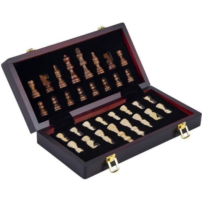 Jeu de Societe - ENGELHART - Jeu d'échecs en bois massif - Valise refermable - 38 x 19 x 5.2 cm