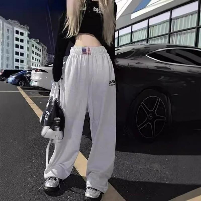 Womens Y2K American Vintage High Waist Wide Leg Sweatpants Gray Streetwear Athletic Pants