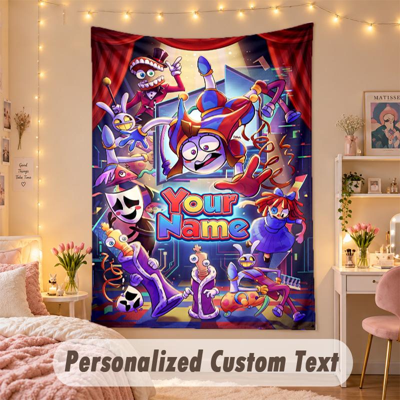 Custom Personalized Tapestry,The Amazing Digital Circus Print Custom Name Text Wall Art Hanging for Bedroom