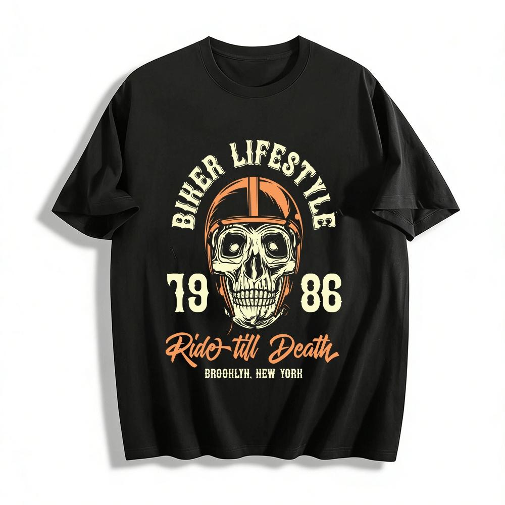 

Винтажная футболка с графическим принтом черепа в байкерском стиле Brooklyn 1986 Ride Till Death Из чистого хлопка XXS