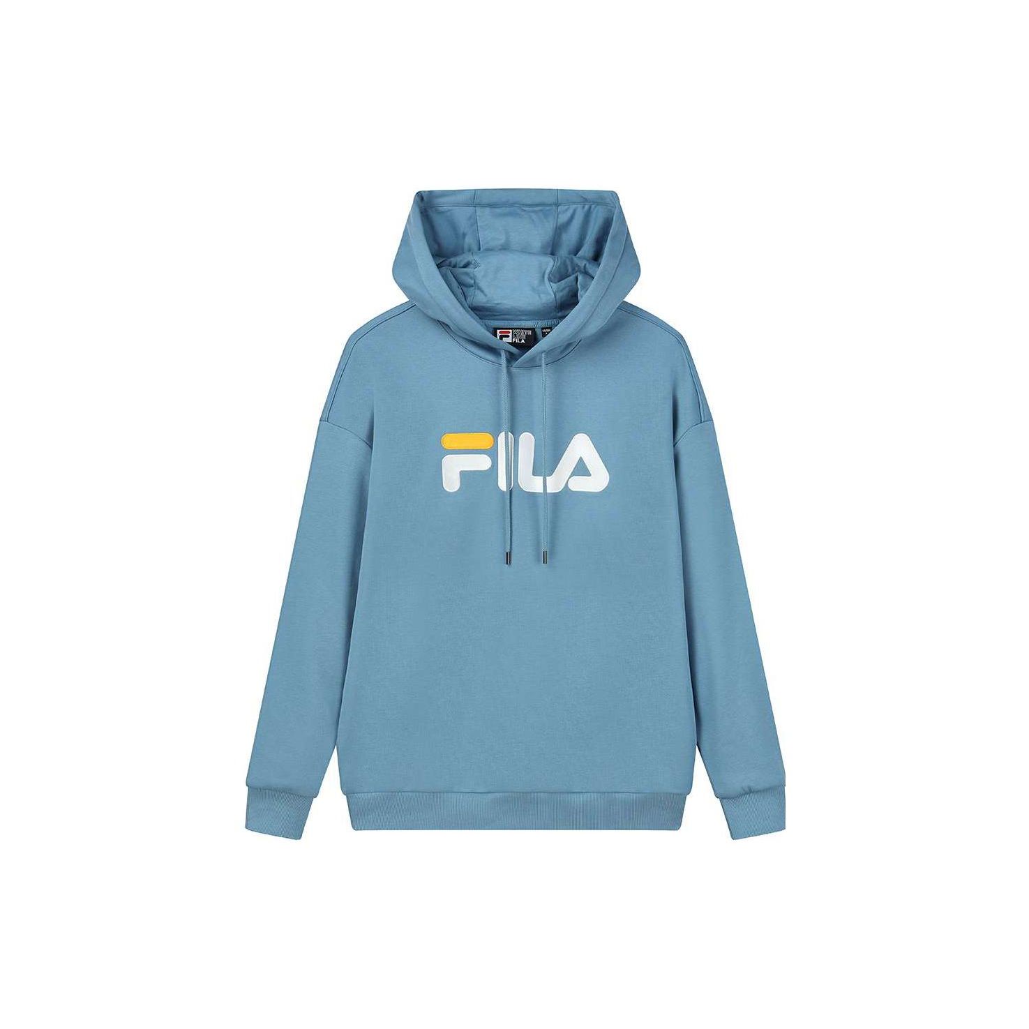 

FILA Solid Color Hooded Pullover Sweatshirt With Brand Logo Print Long Sleeve American Style Unisex sweatshirt Blue F51U138296F-BU M