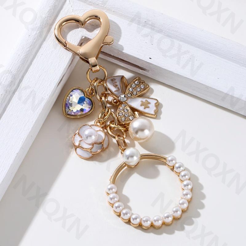 Pretty Preal Round Bow Knot Handbag Flower Enamel Keychain Heart Elegant Keychain For Women Girls Handmade Good Gift DIY Jewelry