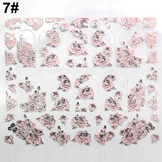 3D Embossed Pink Flowers Design Nail Art Decal Tips Stickers Manicure Tool
