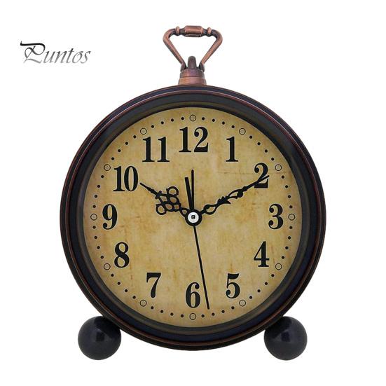 

Ретро настольные часы с кварцевым механизмом, легко читаемые, работающие от батареек, бесшумные металлические часы-будильник, украшение стола A