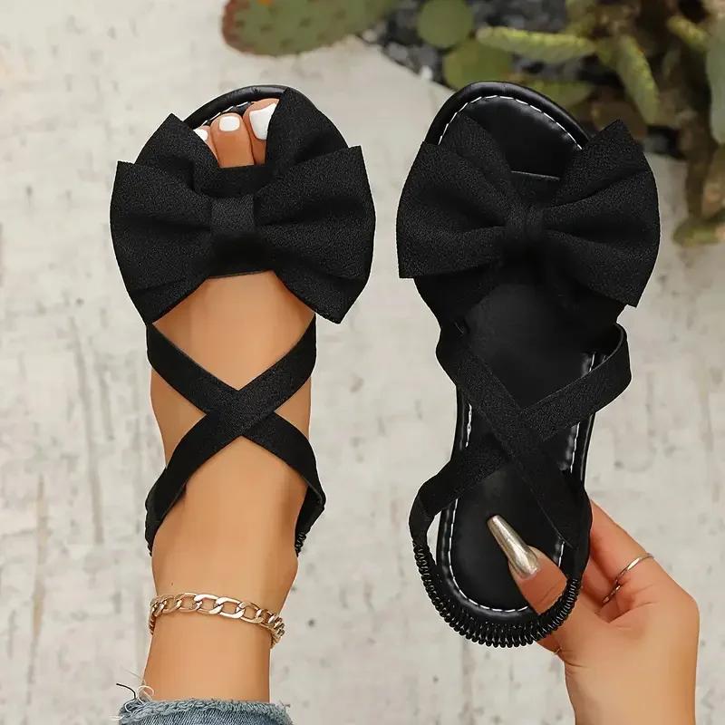 Fashion Women Sandals 2025 New Summer Beach Casual Slippers Fashion Outdoor Bow Tie Flat Shoes  Home Lightweight Sandals Slides Women