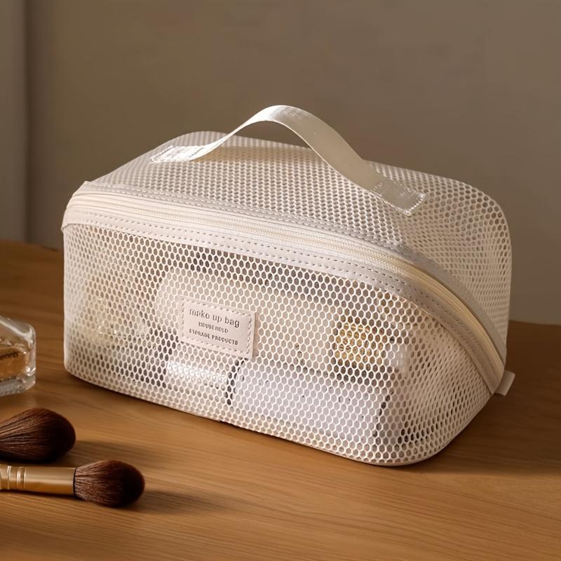 1pc Large Capacity Nylon Mesh Transparent Cosmetic Bag, Multi-Functional Travel Pillow Case, Lightweight Toiletry Pouch for Women